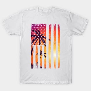 Summer Sunset Palm Trees American Flag Cool Spring Beach Tank Top T-Shirt